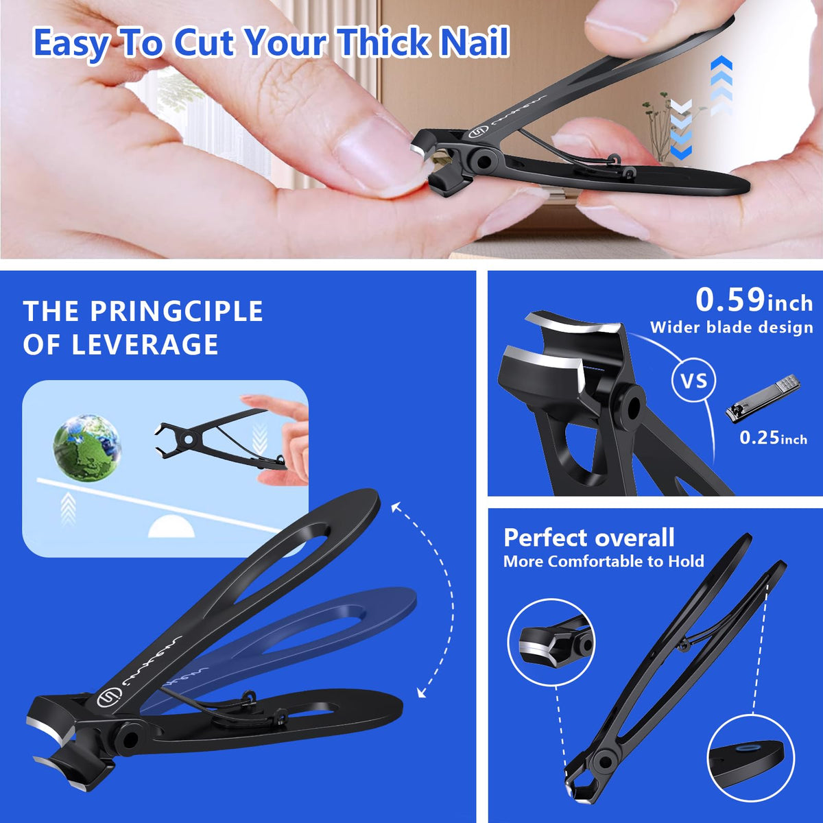 INXEN in use trimming a thick toenail demonstrating increased cutting power