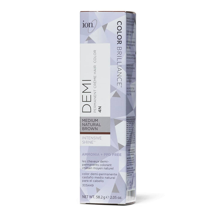 ion box front showing 4N medium natural brown and glossy packaging benefit shine