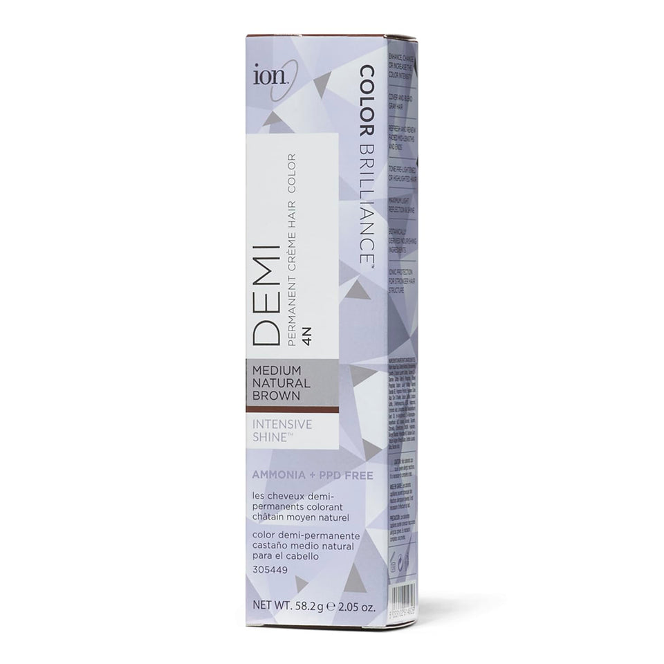 ion box front showing 4N medium natural brown and glossy packaging benefit shine