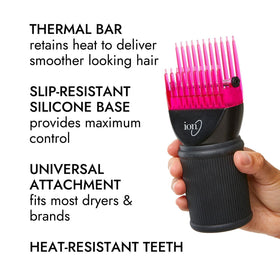ion attachment clipped to dryer in use for quicker salon-style blowout