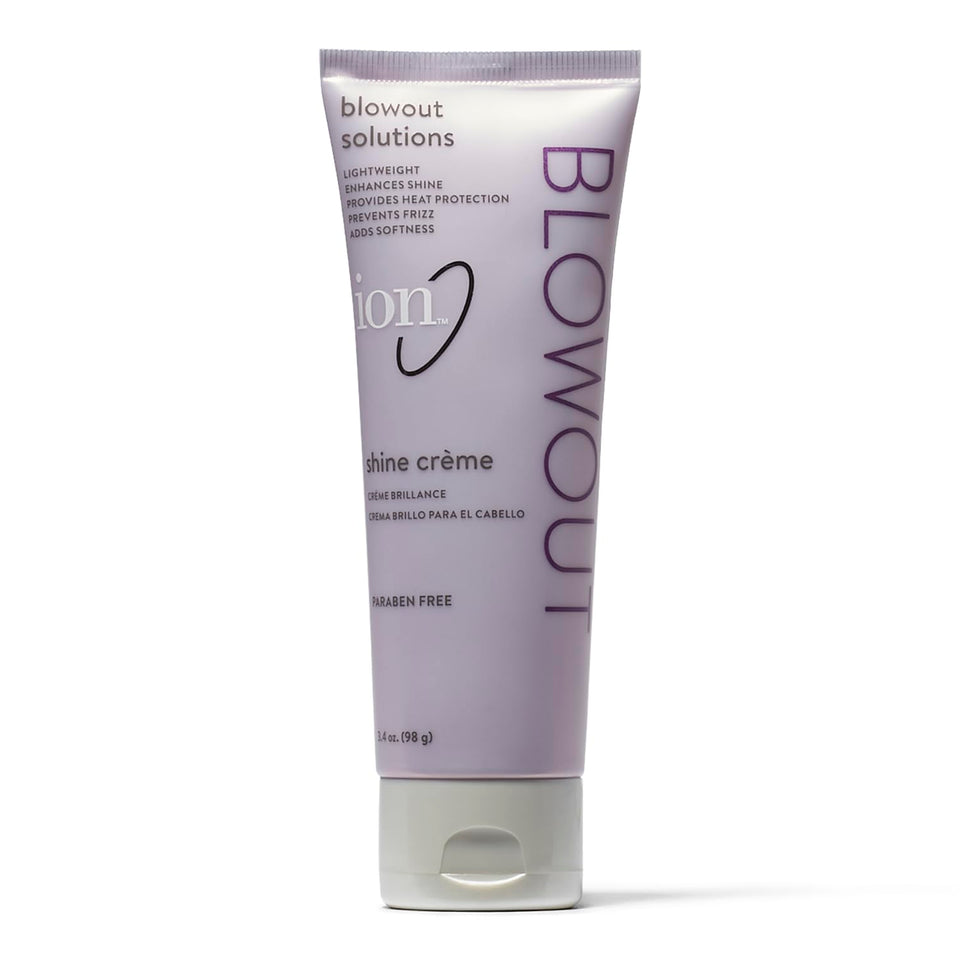 ion front packaging showing bottle and benefit of lightweight shine