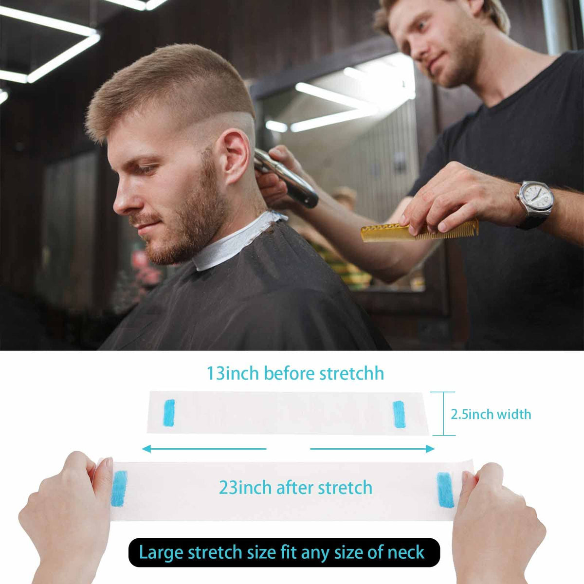 IOOROSE neck strip fitted on client's neck demonstrating secure protection and hygiene