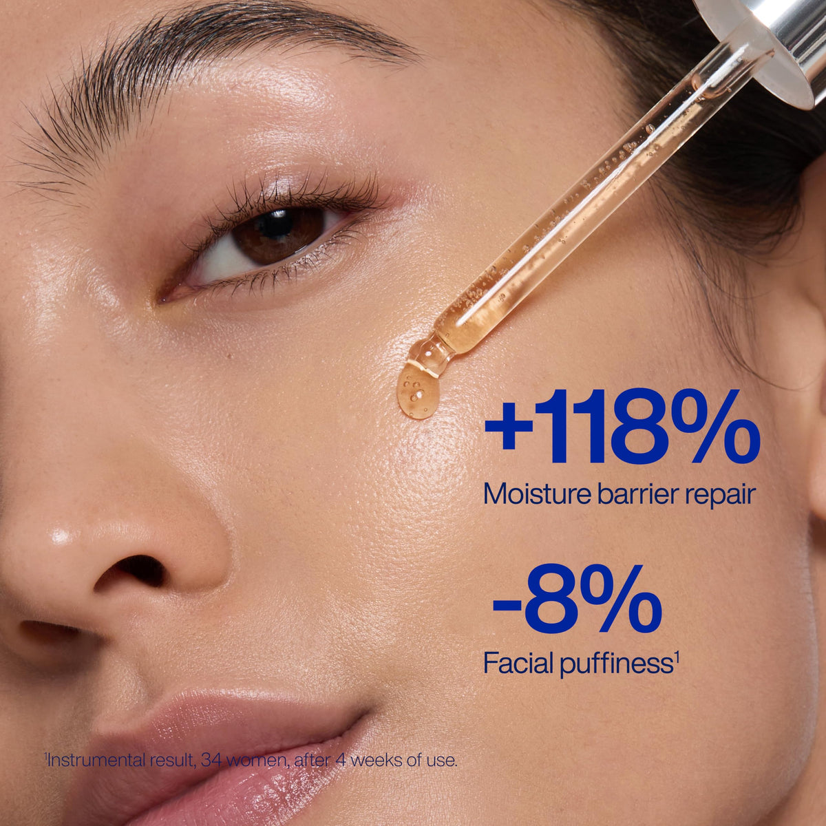IOPE applying serum under eye to reduce puffiness for a brighter morning appearance