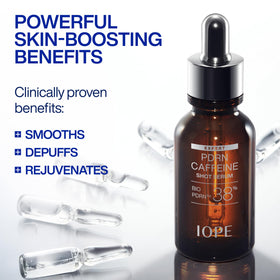 IOPE dropper dispensing serum with silky texture demonstrating fast absorption and lightweight finish