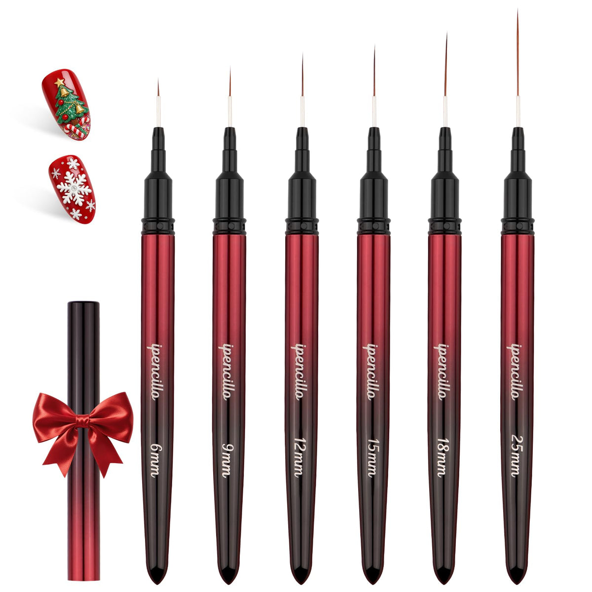 IPENCILLO front packaging showing six liner brushes and sizes for quick selection