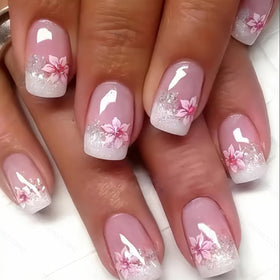 IQXGE close-up floral glitter detail revealing glossy texture and sparkle