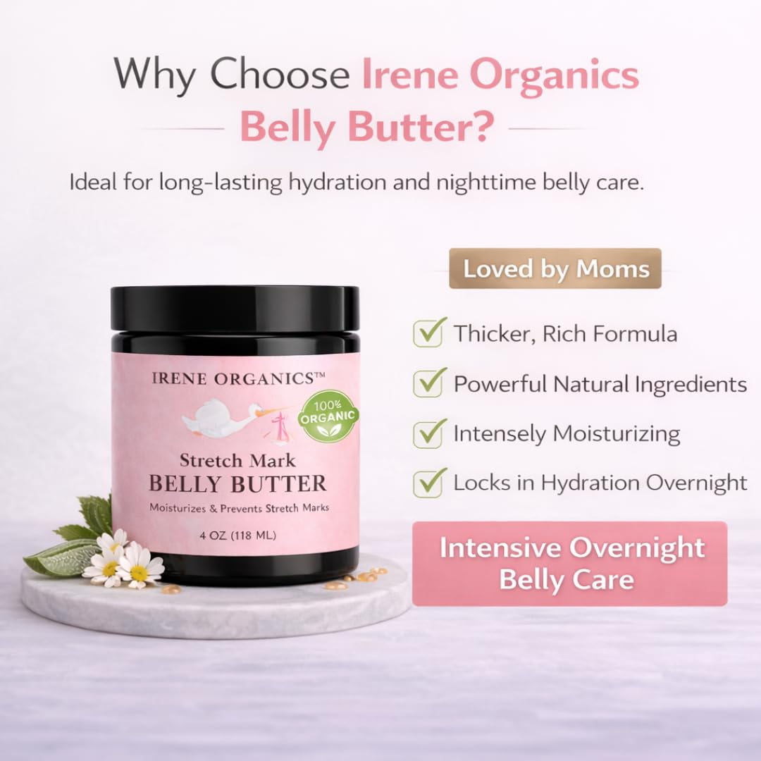 Irene Organics being applied to a pregnant belly to soothe and hydrate