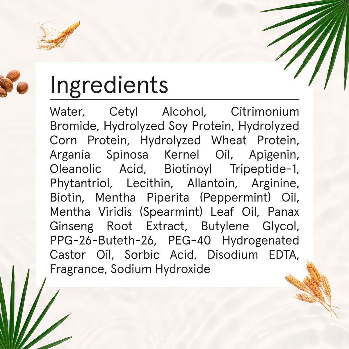 iRestore ingredients display with argan and ginseng for nourishment