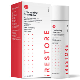 iRestore front packaging bottle showing brand and volumizing benefit