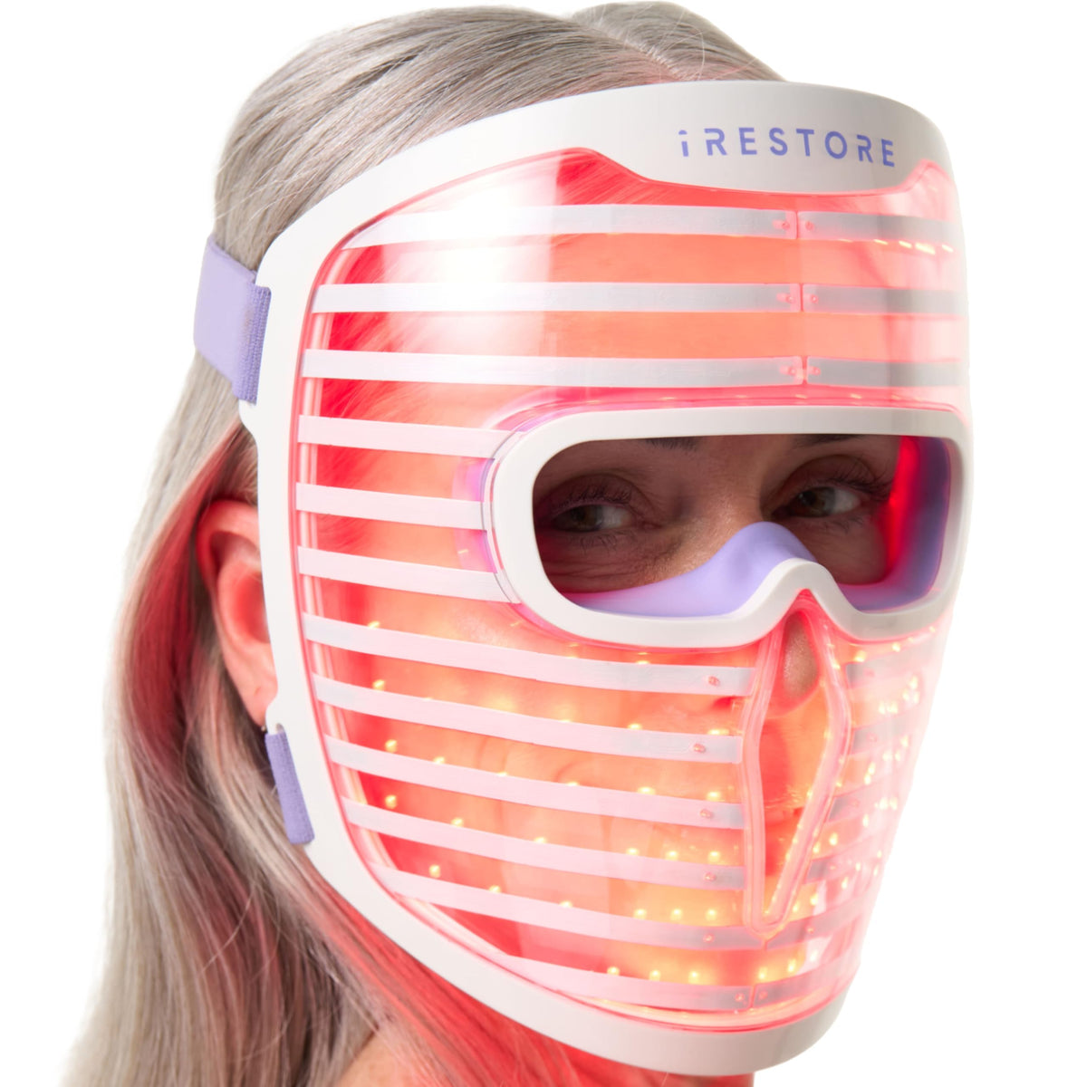 iRestore front view mask showing 360 LEDs and even coverage for improved skin
