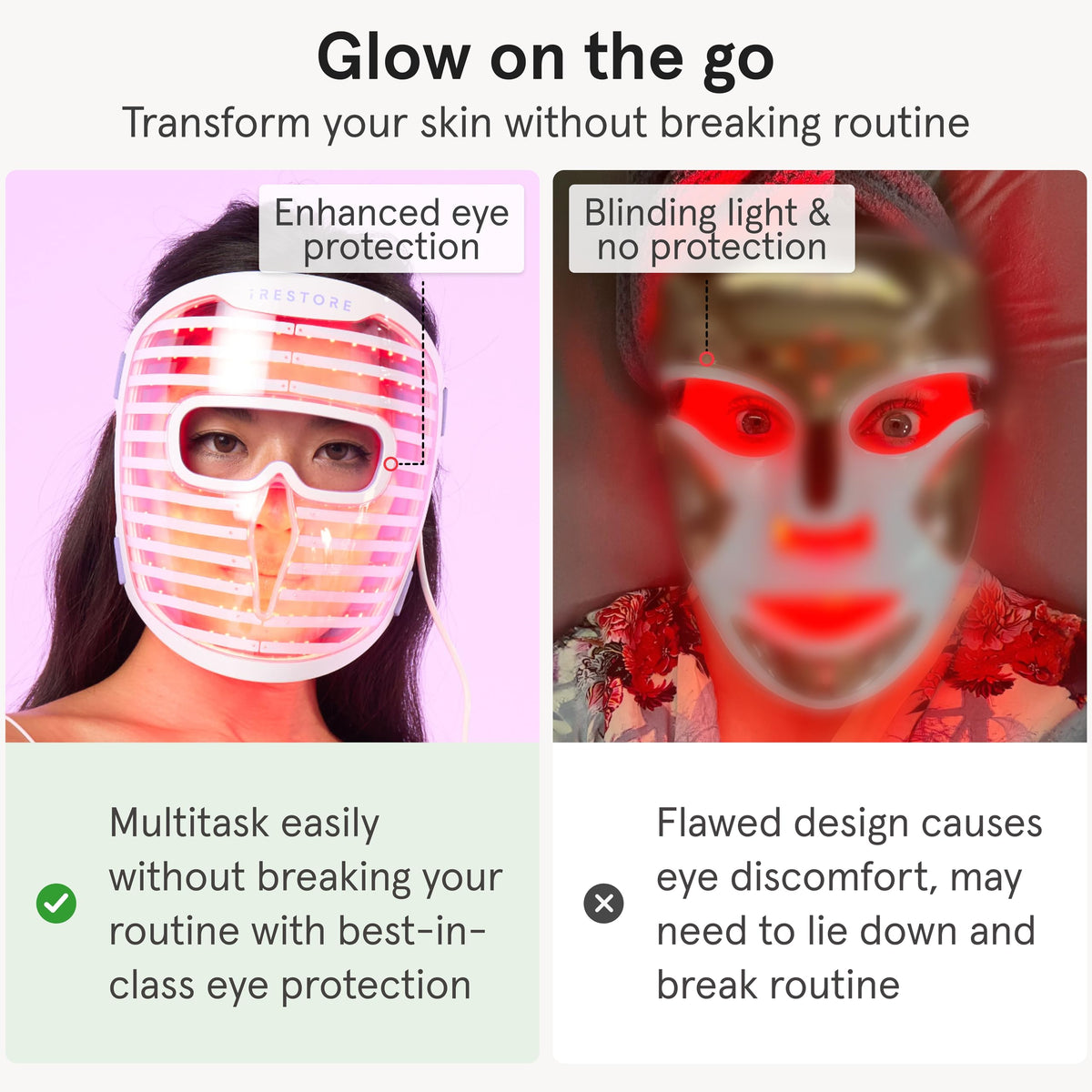 iRestore in-use on a relaxed person multitasking for time-efficient skin care