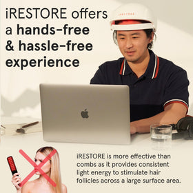iRestore side profile worn on model illustrating comfortable hands-free wear