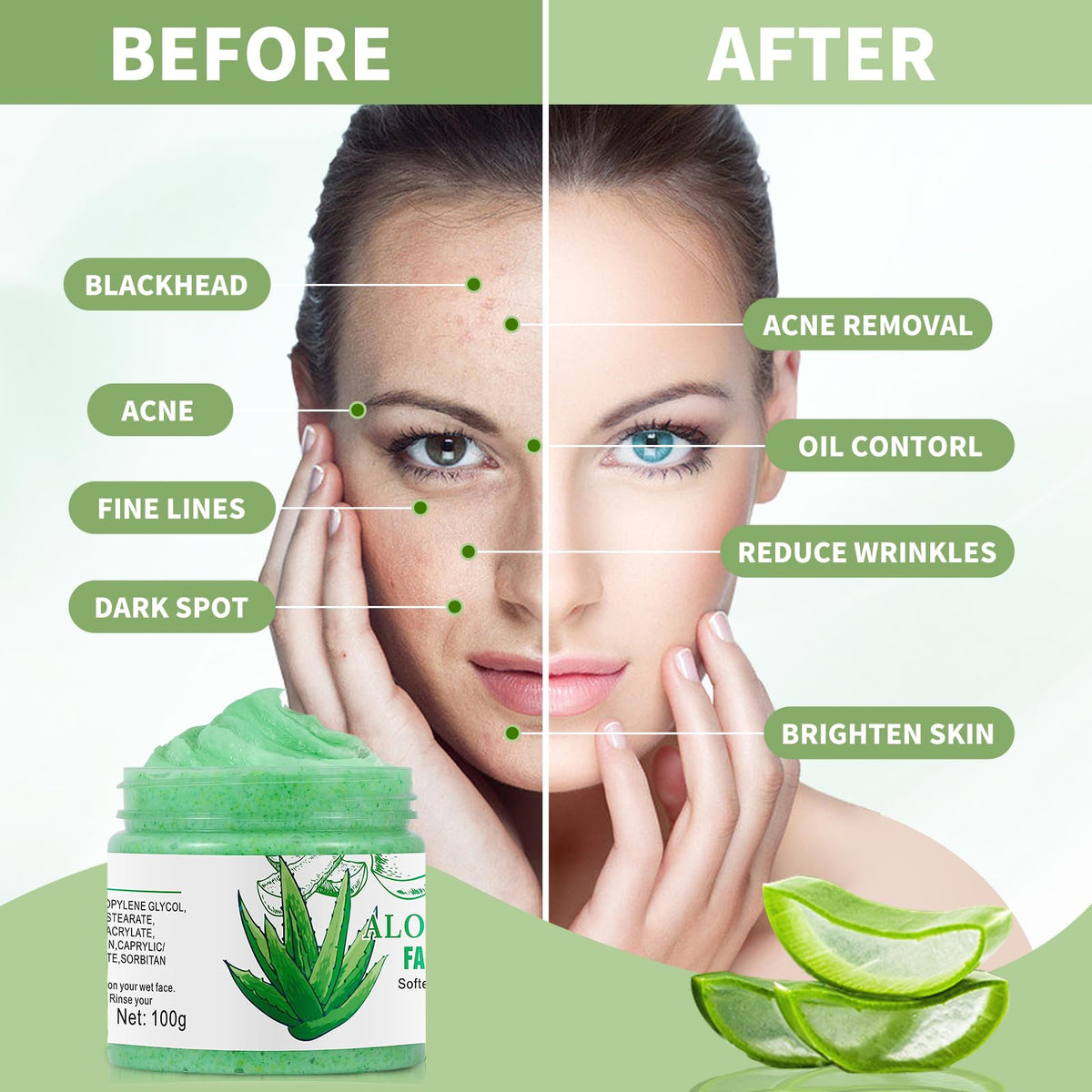 IREV close-up of aloe gel with gentle exfoliating granules for smooth skin