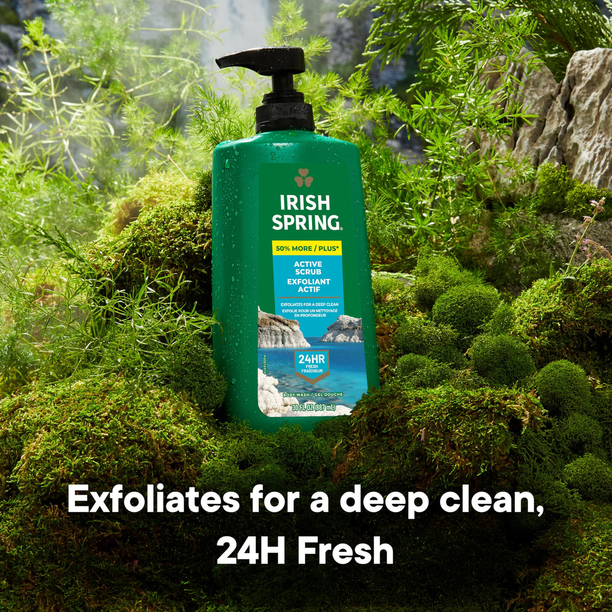 Irish Spring close-up of exfoliating beads and texture providing deep clean benefit