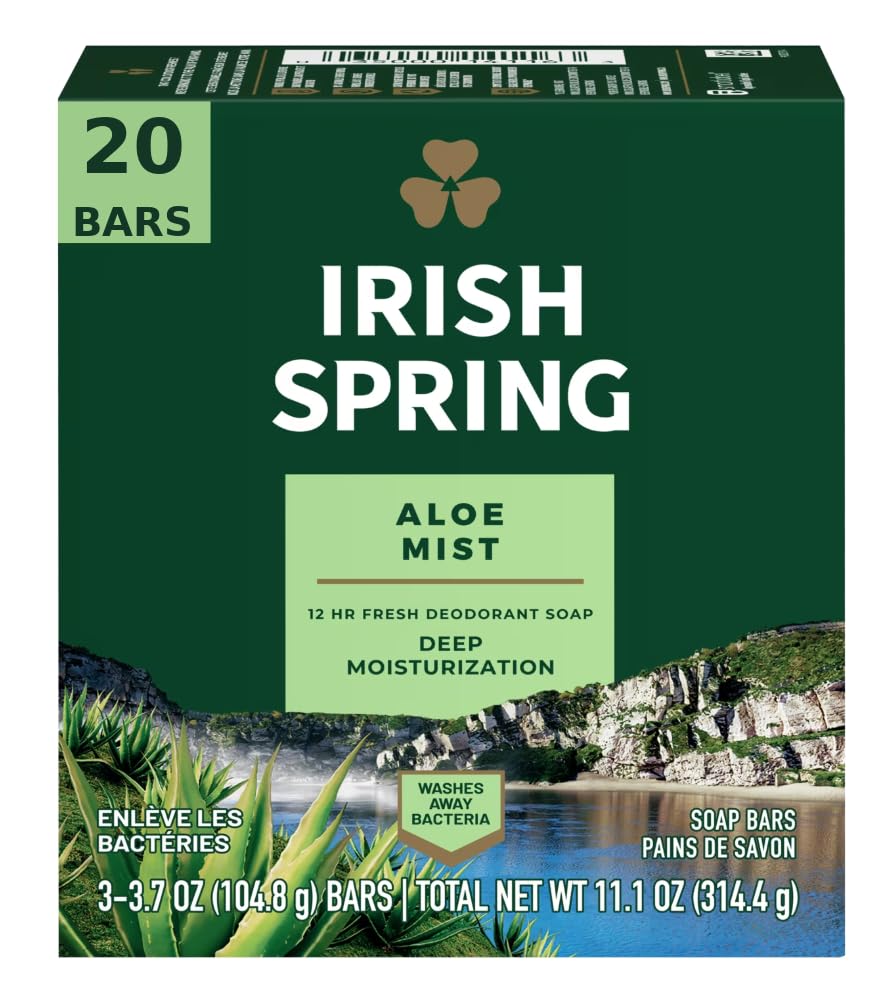 Irish Spring aloe front packaging showing value pack and fresh scent benefit