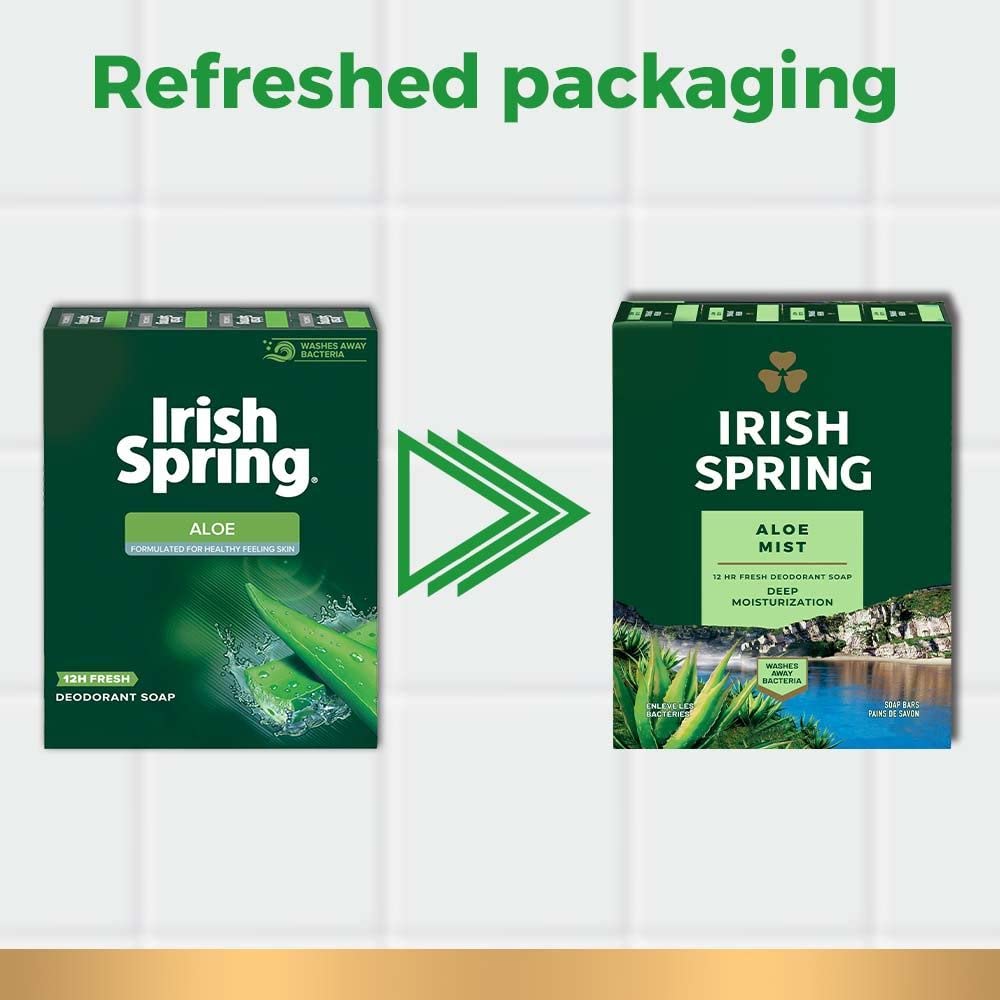 Irish Spring aloe single bar close-up showing smooth surface and easy grip