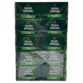 Irish Spring bars staged in bathroom showing supply convenience and clean scent