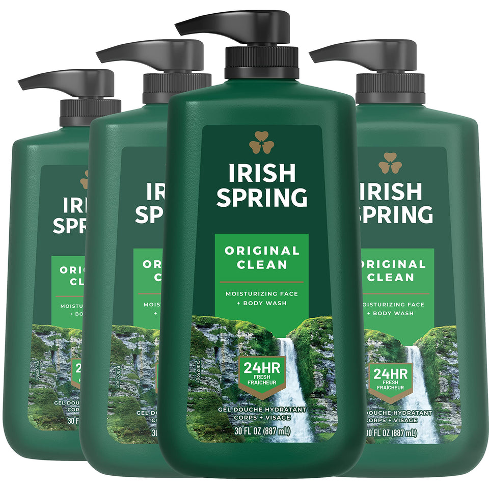 Irish Spring front packaging 30oz pump showing fresh scent and easy dispensing