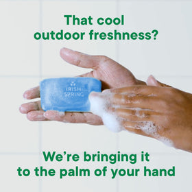 Irish Spring Icy Blast bar in hand during washing showing easy grip and invigorating feel