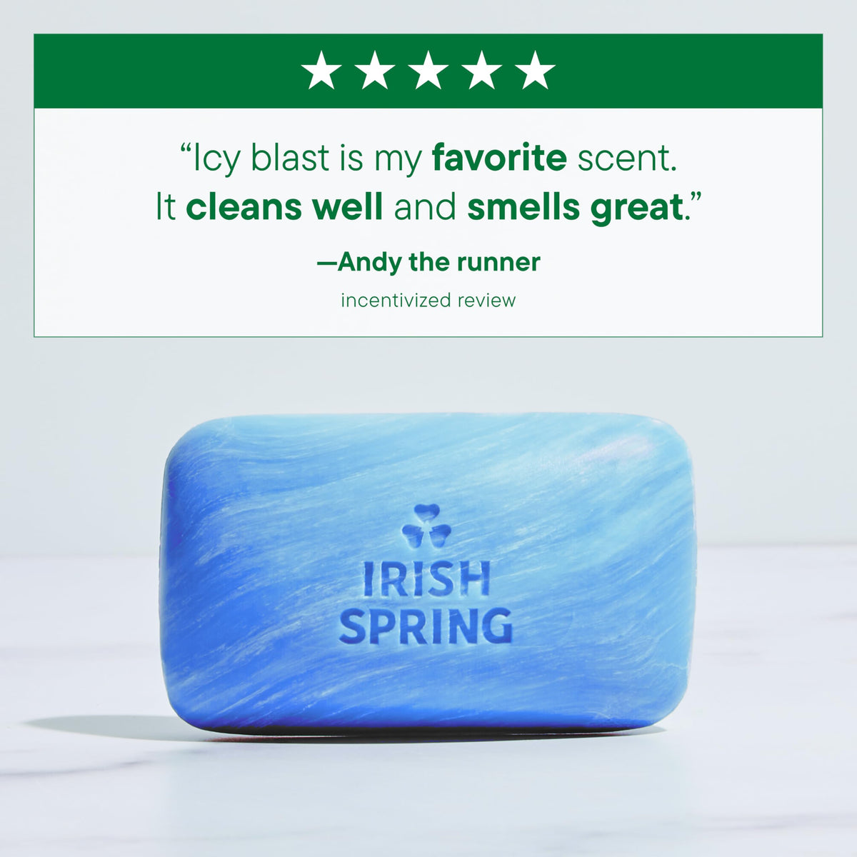 Irish Spring Icy Blast bar side view for size comparison showing portable convenience