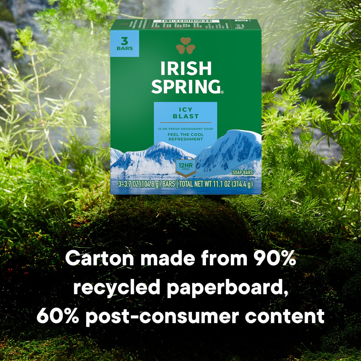 Irish Spring Icy Blast placed in bathroom setting suggesting everyday routine refresh