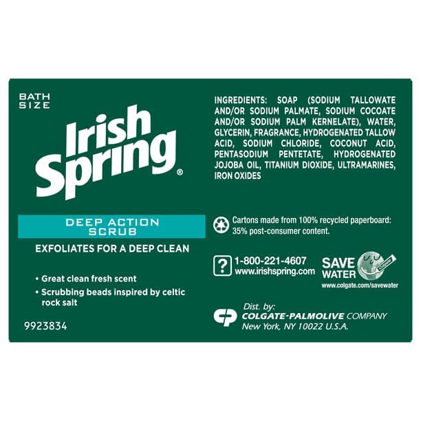 Irish Spring product label and ingredient list for informed choice