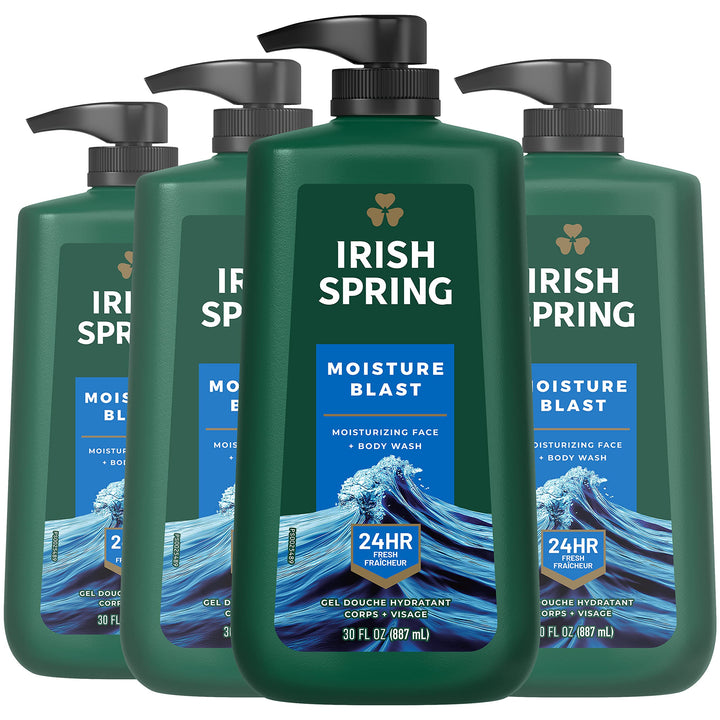 Irish Spring front packaging showing 30 oz pump and fresh scent benefit
