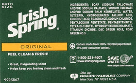Irish Spring original 3.2 oz bar with visible stamp indicating size and reliability