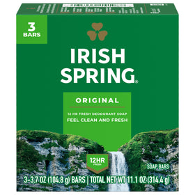 Irish Spring front packaging showing fresh scent and recyclable carton benefit