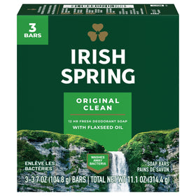 Irish Spring original front packaging showing three-count pack and brand freshness