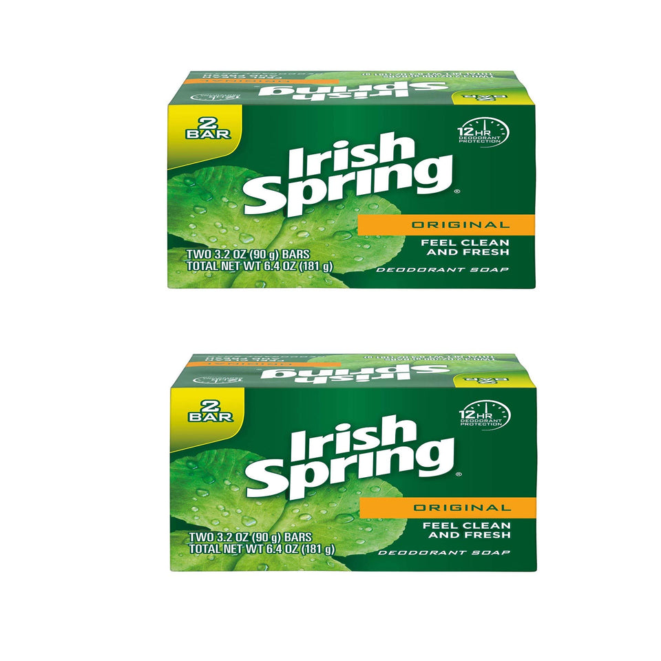 Irish Spring front packaging showing four 3.2 oz bars and fresh scent benefit