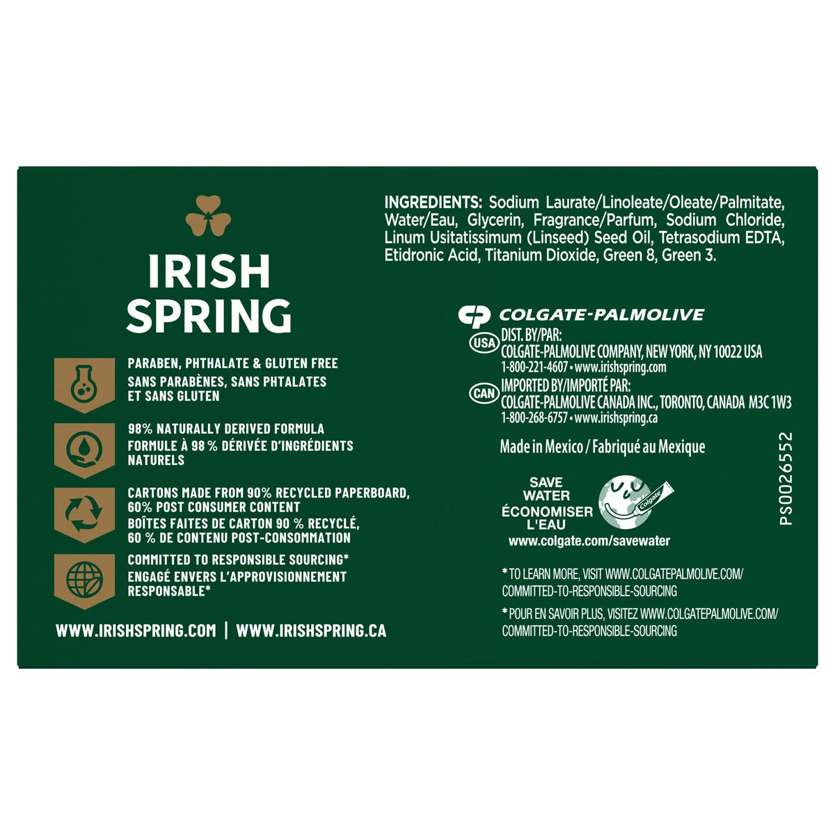 Irish Spring single bar close-up highlighting texture and deodorant benefit