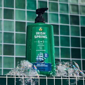 Irish Spring pouring rich lather to cleanse hair and skin for hydrated feel