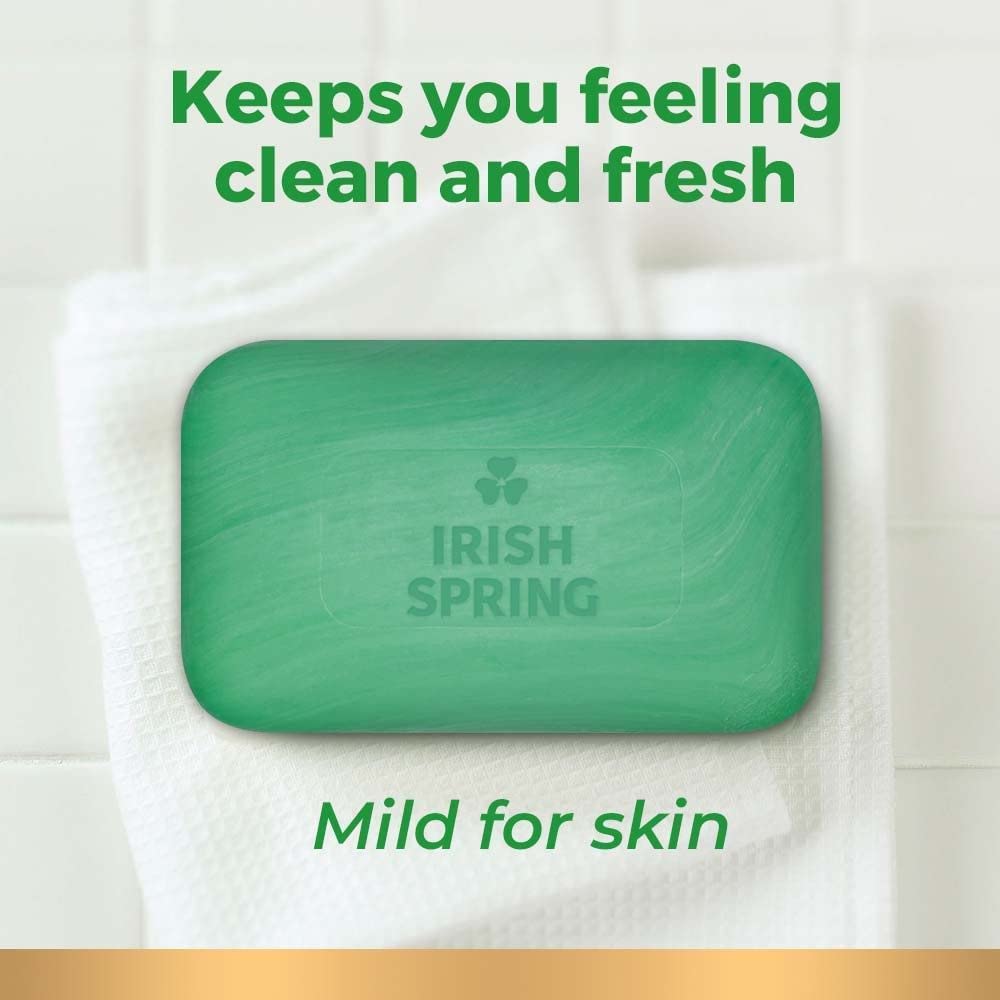 Irish Spring single bar close-up displaying texture and easy-grip shape