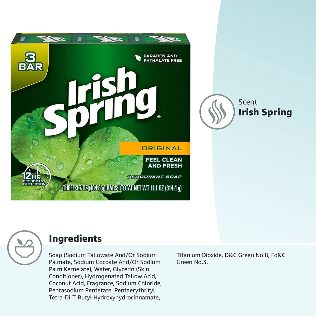 Irish Spring bar held in hand to show 3.75 oz size and travel-friendly benefit