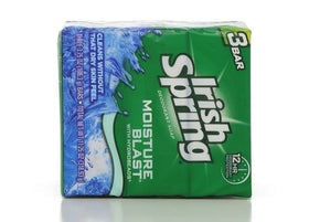 Irish Springs bar in shower lathering on skin demonstrating refreshing cleanse benefit