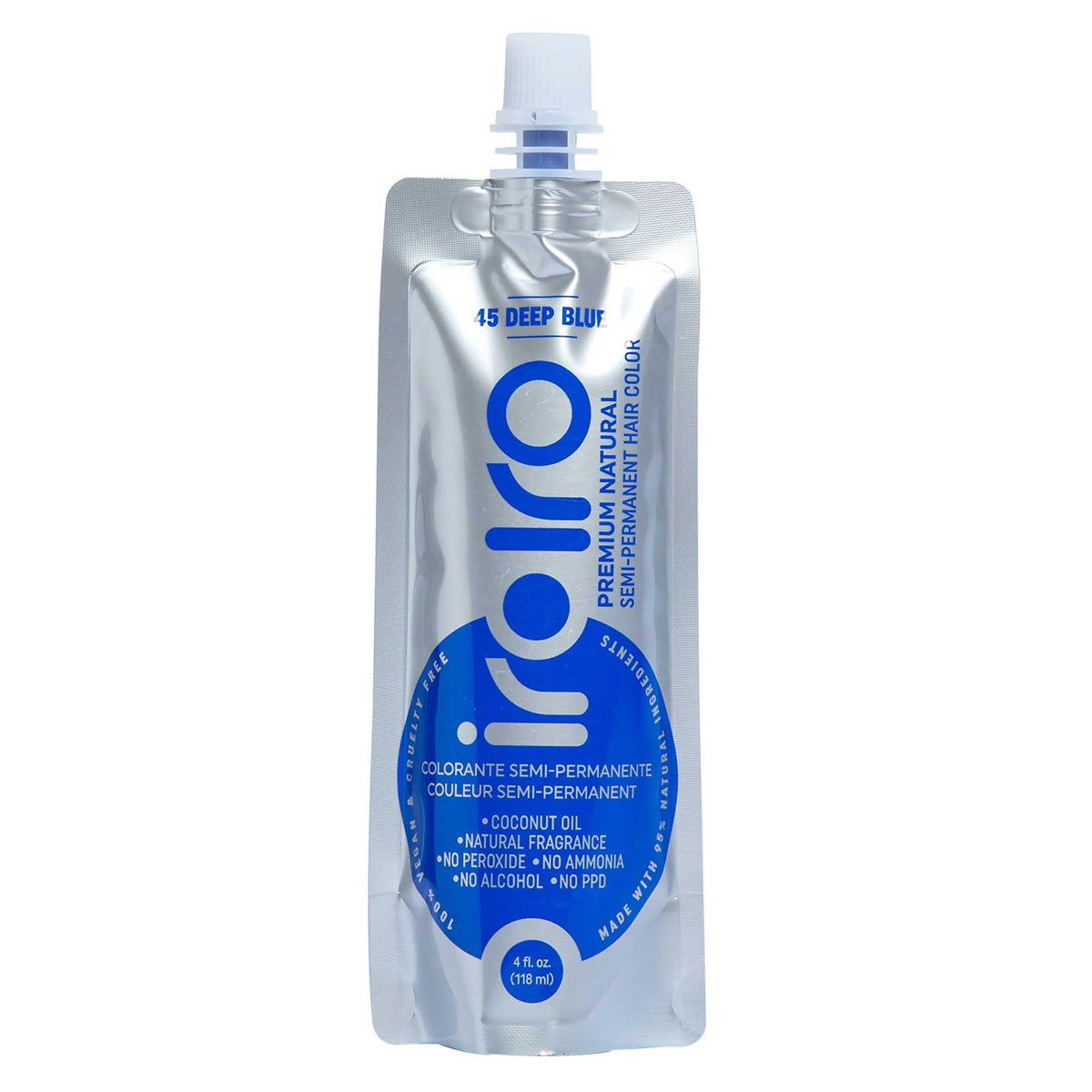 iroiro front pouch showing deep blue shade and vegan benefits