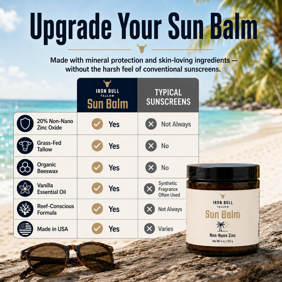 Iron Bull Tallow in a beach setting showing outdoor use and family-friendly protection