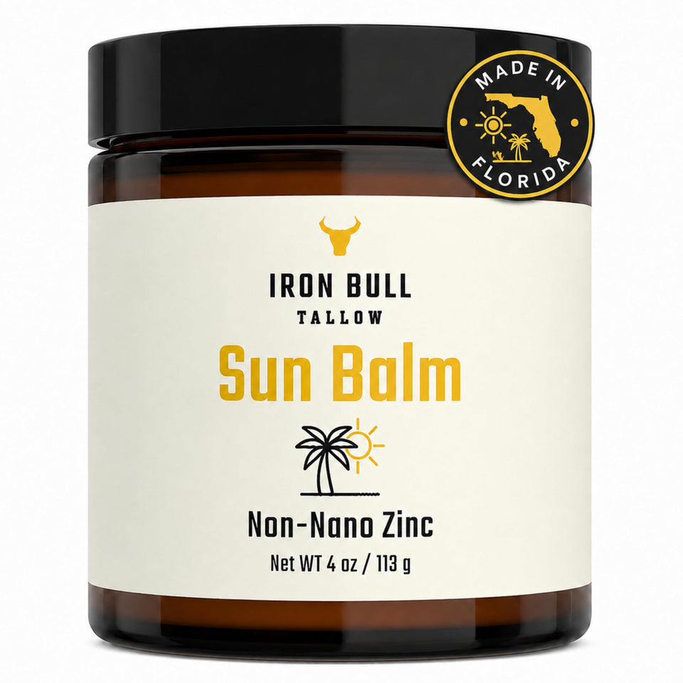 Iron Bull Tallow front jar showing compact travel-ready packaging and clear product identity