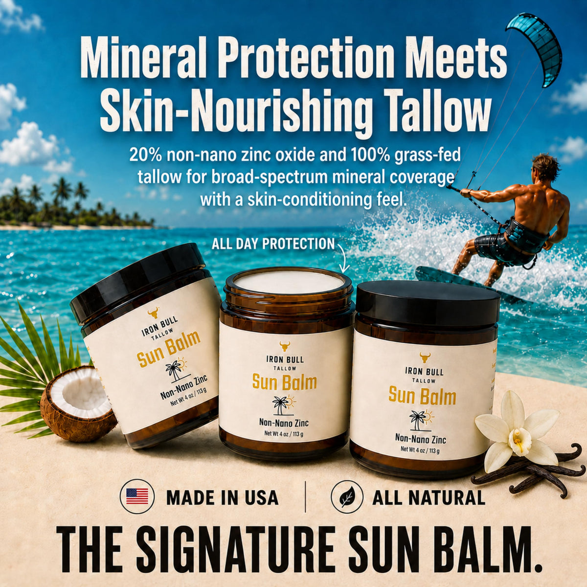 Iron Bull Tallow open balm close-up showing smooth texture for easy rubbing in