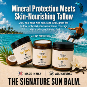 Iron Bull Tallow open balm close-up showing smooth texture for easy rubbing in