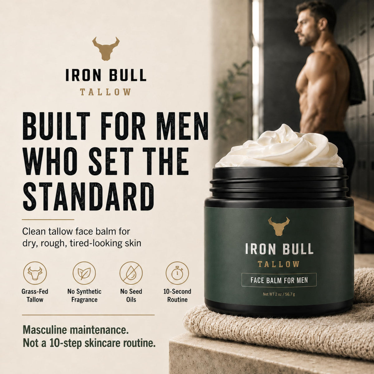 Iron Bull open balm showing smooth cream texture for quick absorption benefit