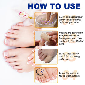 IRSRDOQU application step showing patch being placed on clean toenail for hydration