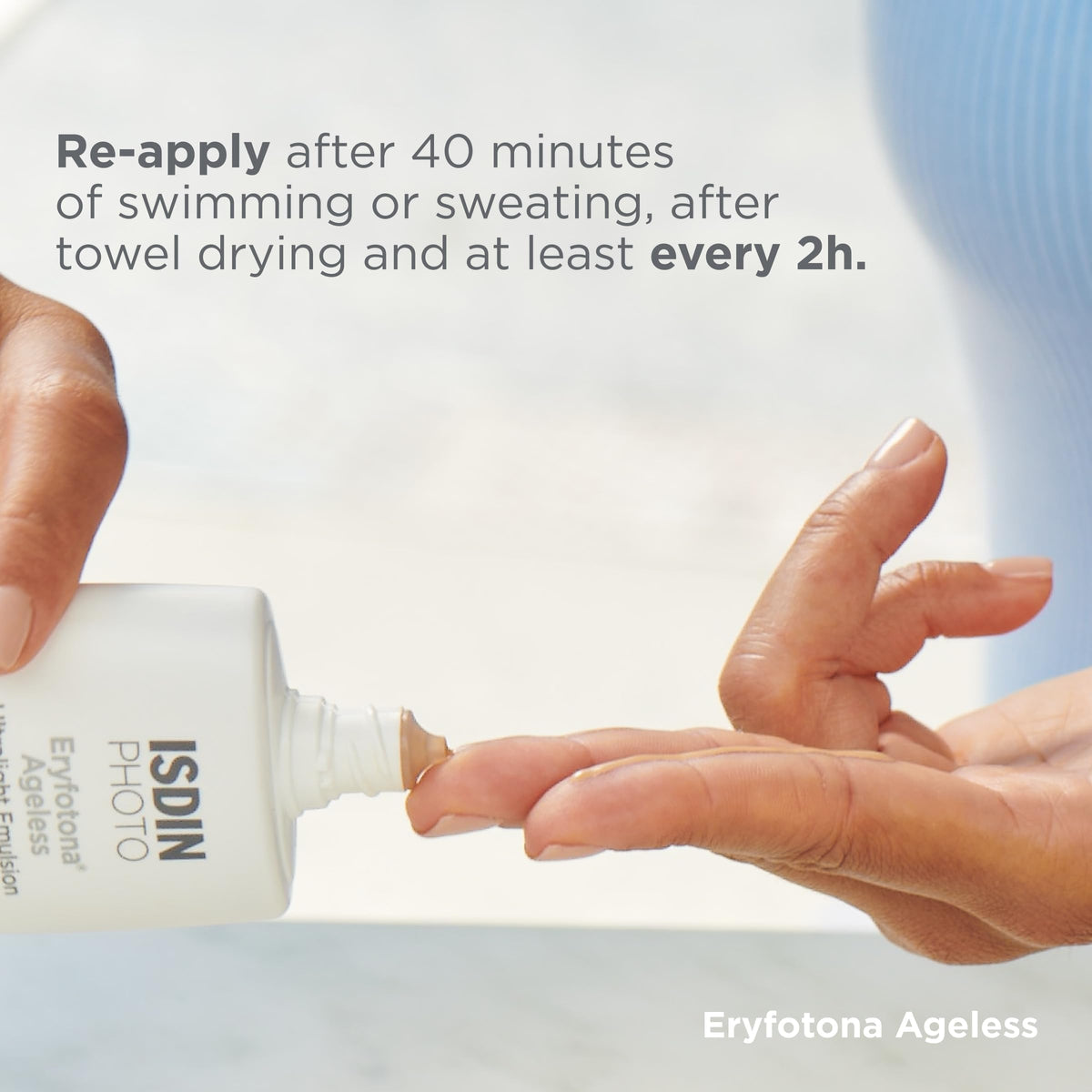 ISDIN applied under foundation demonstrating smooth makeup-ready finish