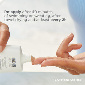 ISDIN applied under foundation demonstrating smooth makeup-ready finish