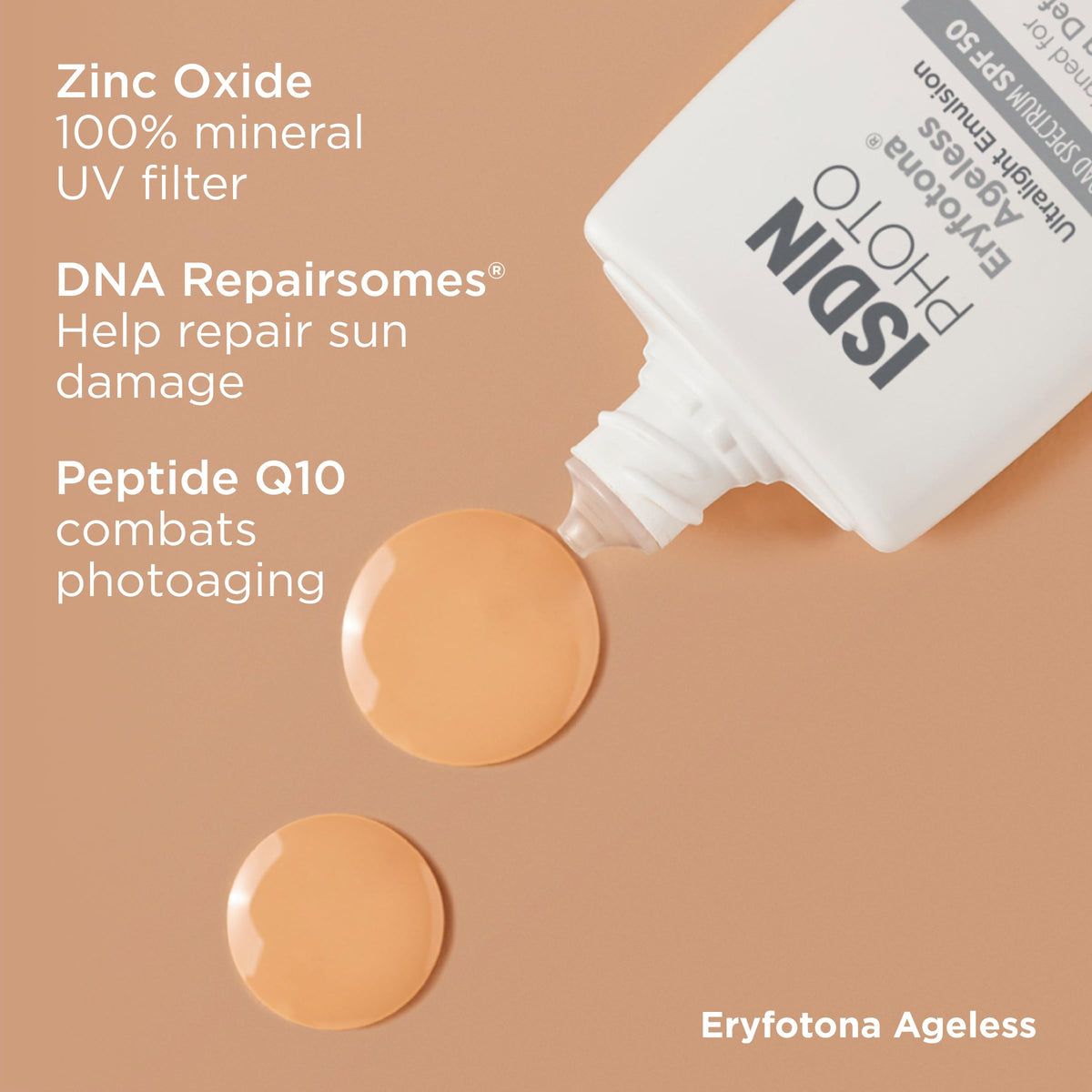 ISDIN ingredients label close-up showing zinc oxide and antioxidants benefit