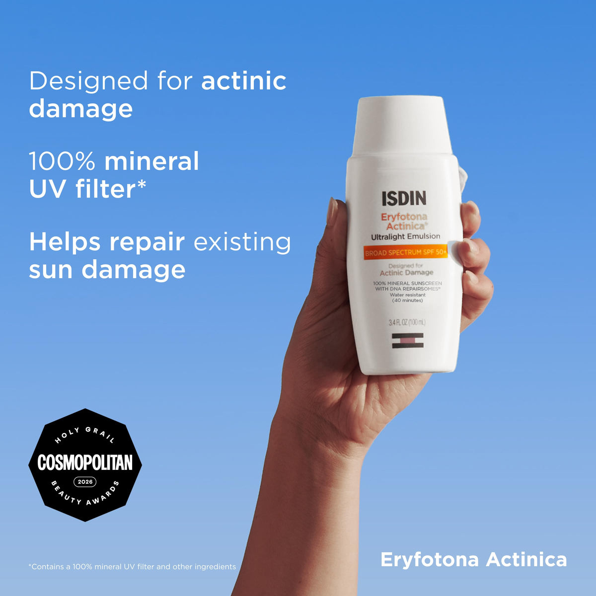 ISDIN texture swatch on skin showing lightweight blendability