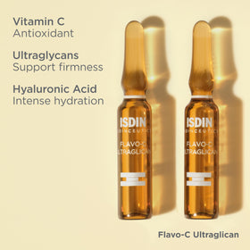 ISDIN Flavo-C in bathroom morning routine showing layering under sunscreen