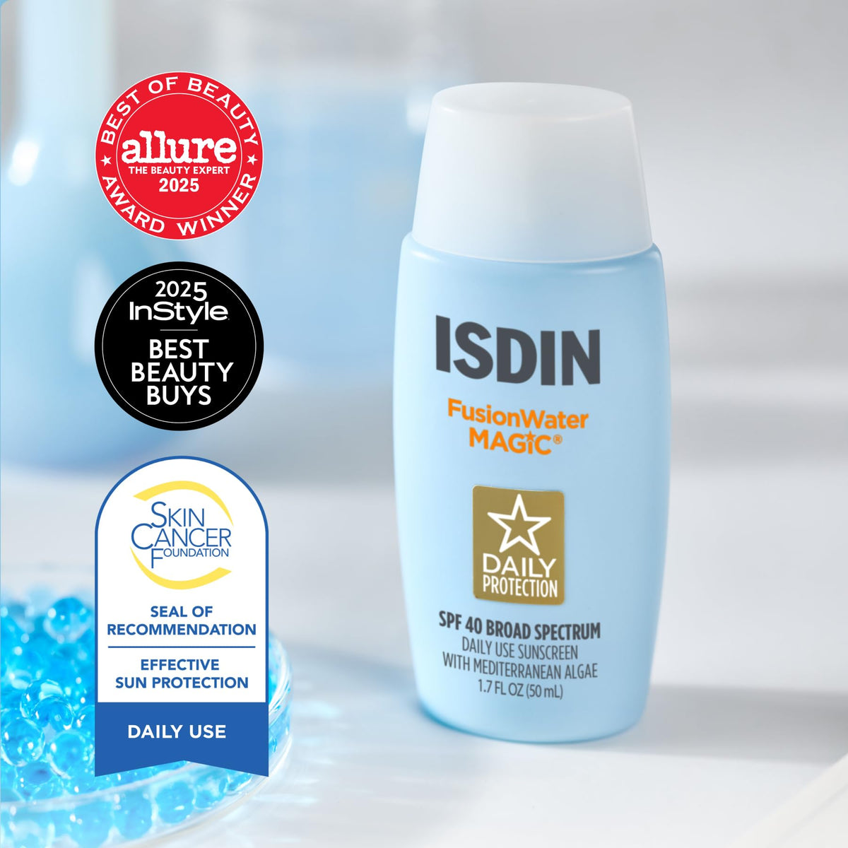 ISDIN pump dispenser detail for mess-free application benefit