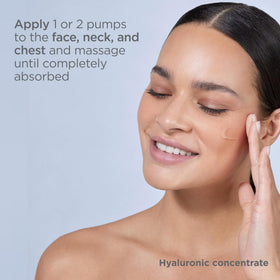 ISDIN bottle styled in bathroom setting showing daily routine ease and radiant finish benefit